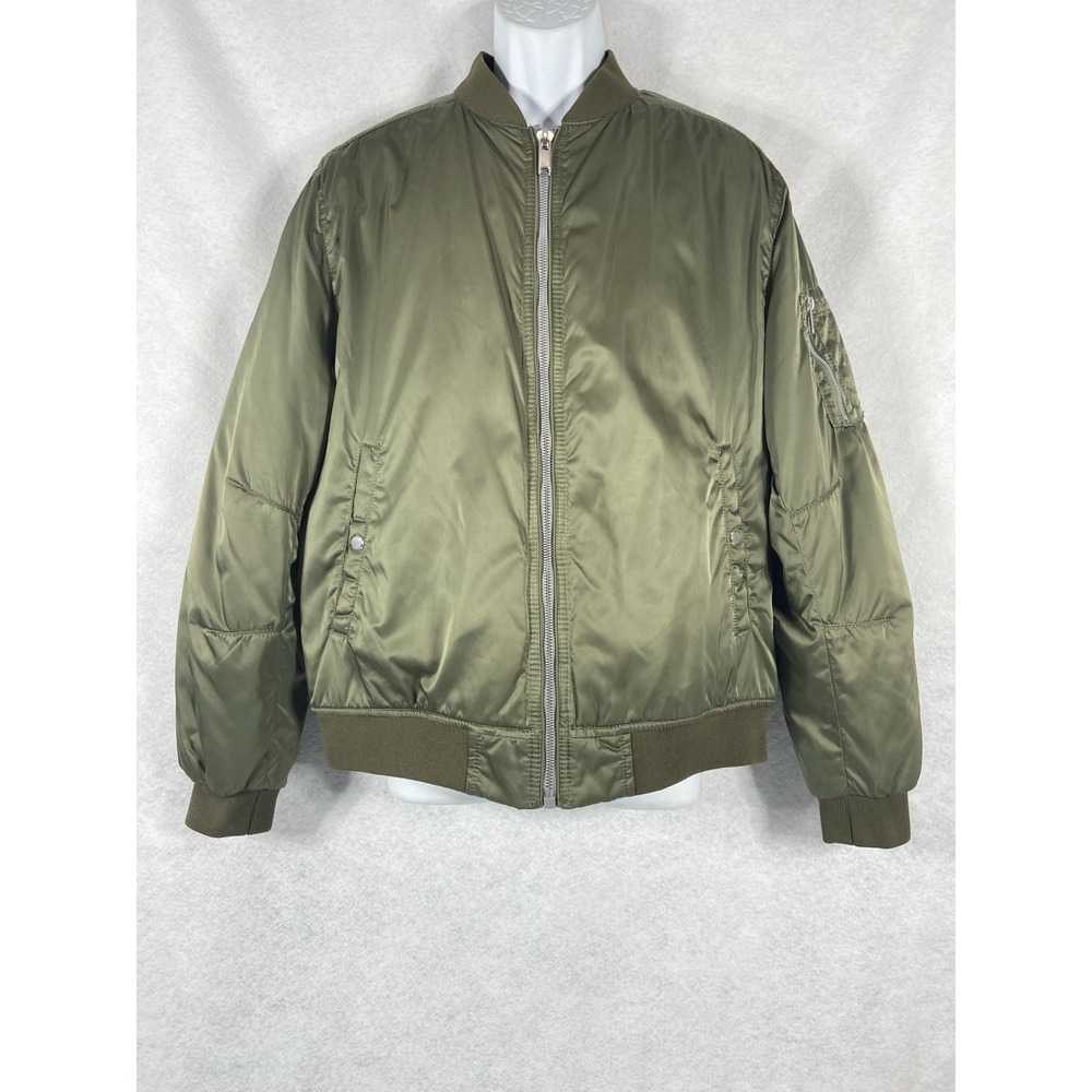 Zara Men's Bomber Jacket Size XL Green Full Zip Quilted Lining Street wear